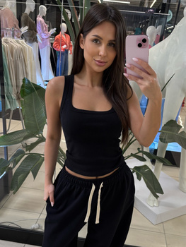 Striped Cotton T-Shirt with neckline - Black