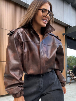 Manhattan women's leather jacket - Khaki