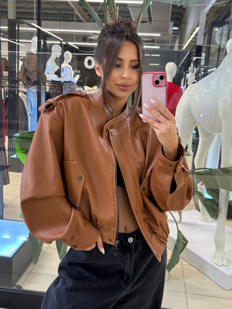 Manhattan women's leather jacket - Khaki