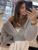 Button-down cardigan - Gray with beige