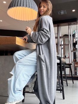 Long Merino wool cardigan - Grey