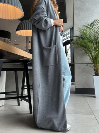 Long Merino wool cardigan - Grey