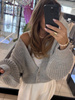 Button-down cardigan - Gray with beige